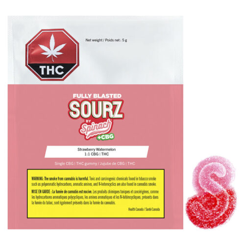 SOURZ by Spinach - Fully Blasted Strawberry Watermelon 1:1 CBG THC Gummy - 1 Pack