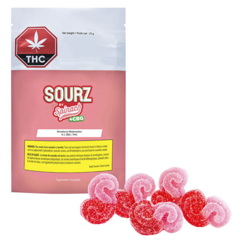 SOURZ by Spinach - Strawberry Watermelon 4:1 CBG THC Gummies - 5 Pack