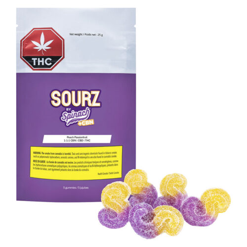 SOURZ by Spinach - Peach Passionfruit 1:1:1 CBN CBD THC Gummies - 5 Pack